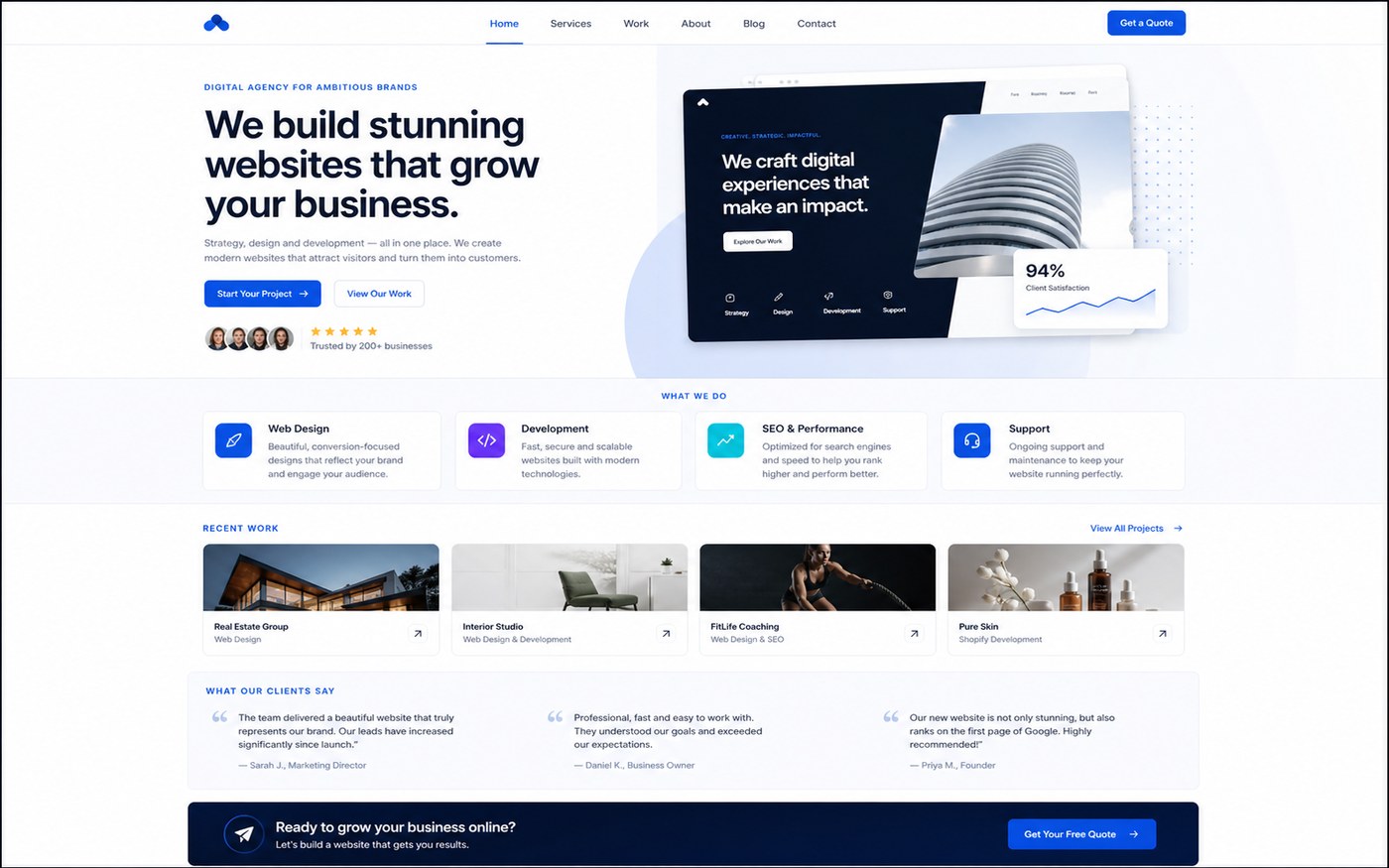 A polished agency site built to sell website preview